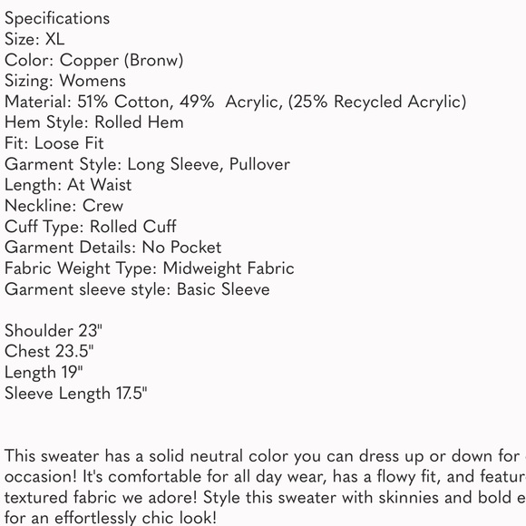 Wild Fable Copper Boxy Crewneck Pullover Sweater Size XL - Picture 7 of 7